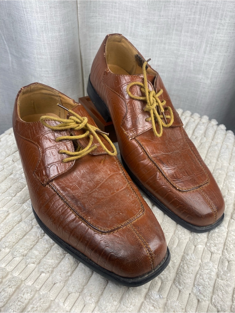 Antonio Cerrelli Men’s Cognac Faux Crocodile Square Toe Oxfords Size 6.5 Dress